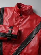 Black chevron stripe and buckle cuff detail on the costume jacket