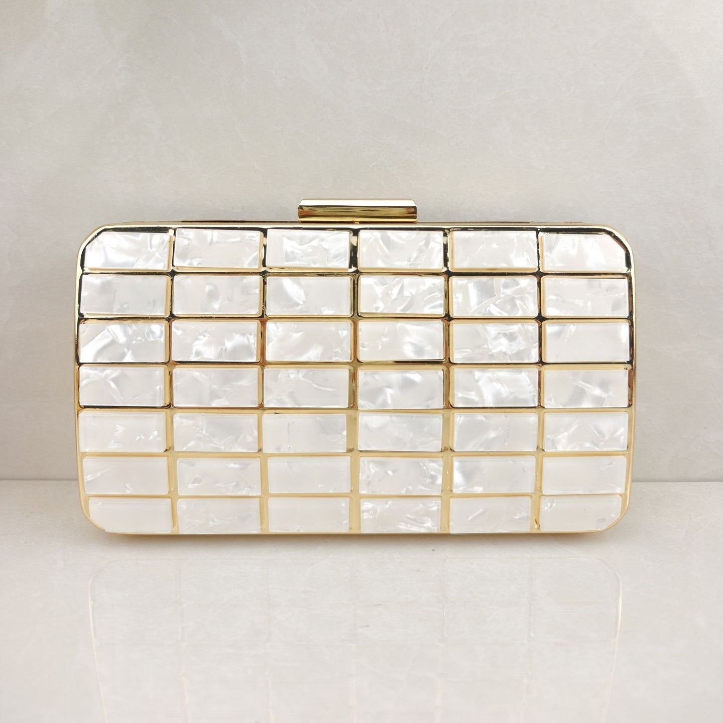 Acrylic evening clutch purse in white with lock closure