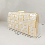 Acrylic evening clutch purse lock closure detail