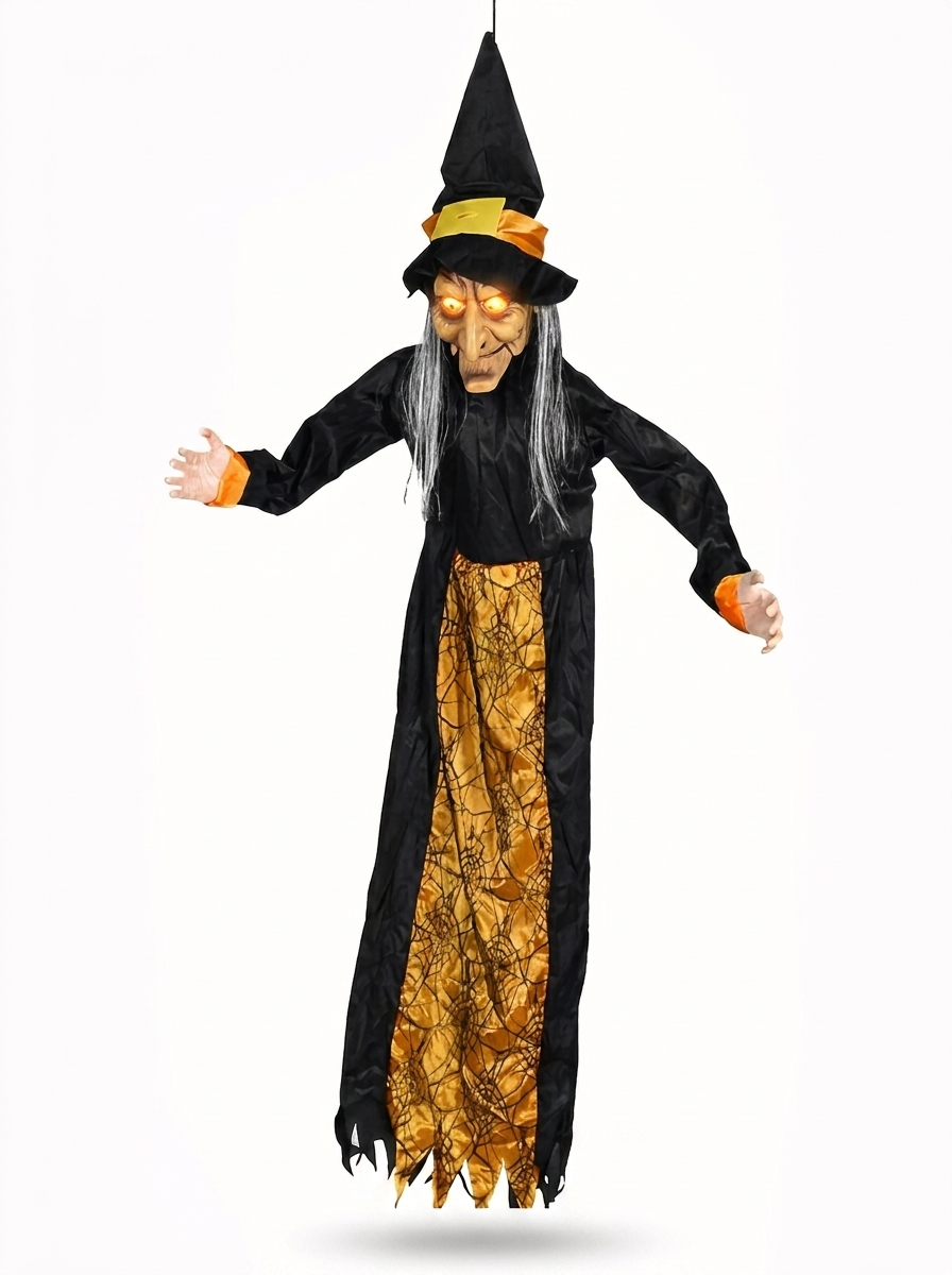 Animated hanging witch with light-up eyes