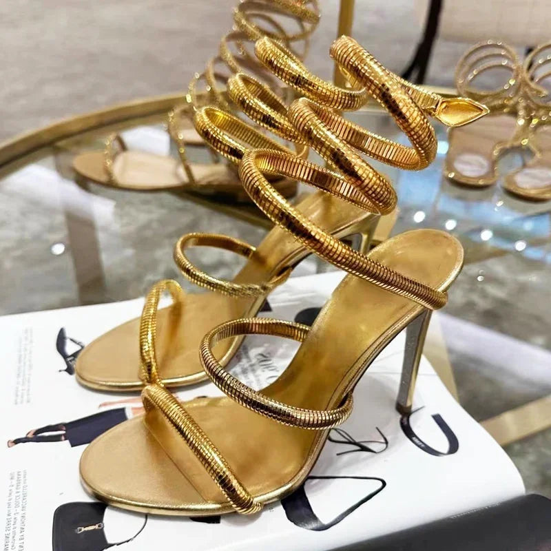 Open toe ankle strap sandal, side view
