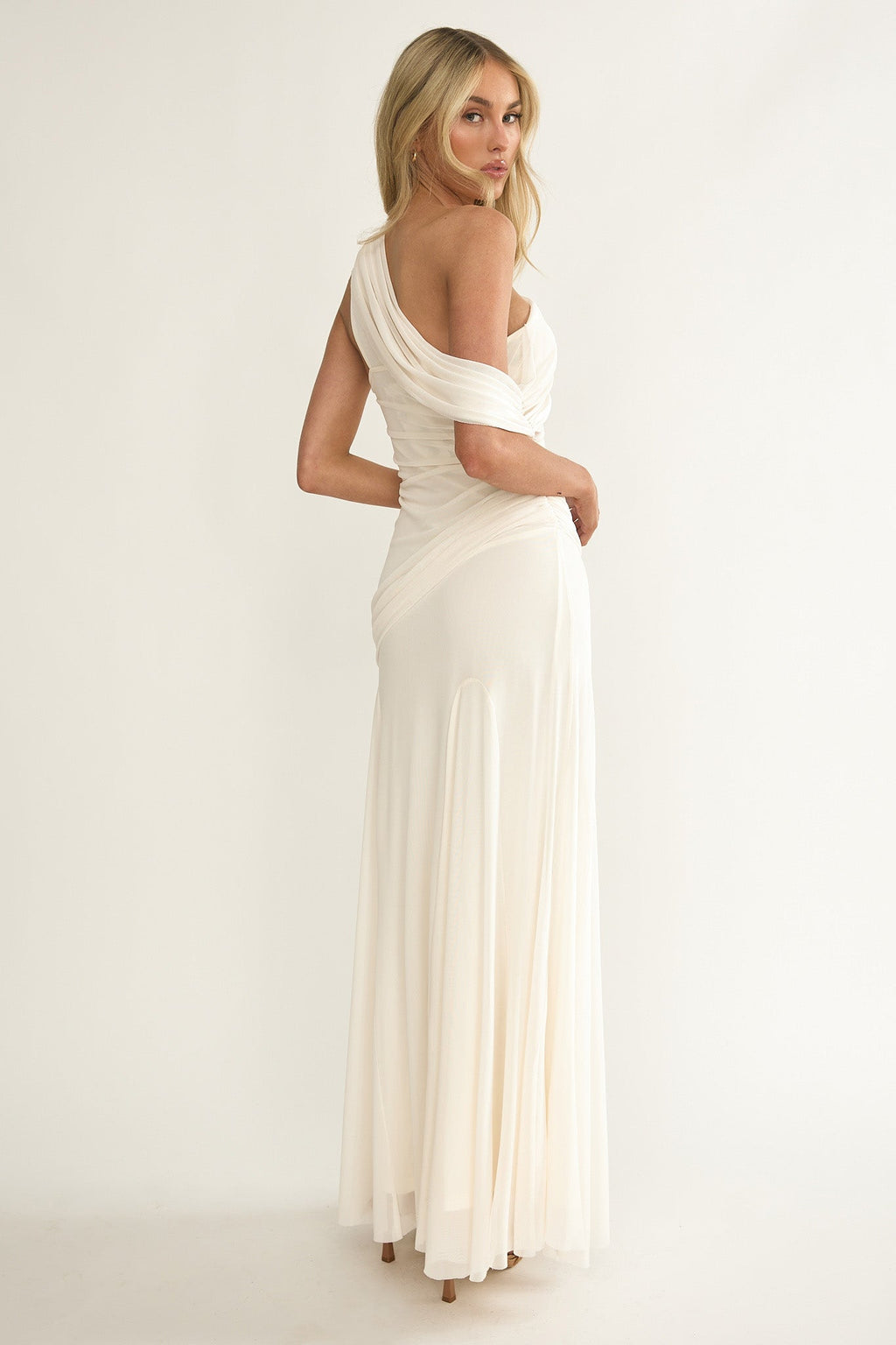 Draped maxi dress, side view