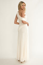 Draped maxi dress, side view