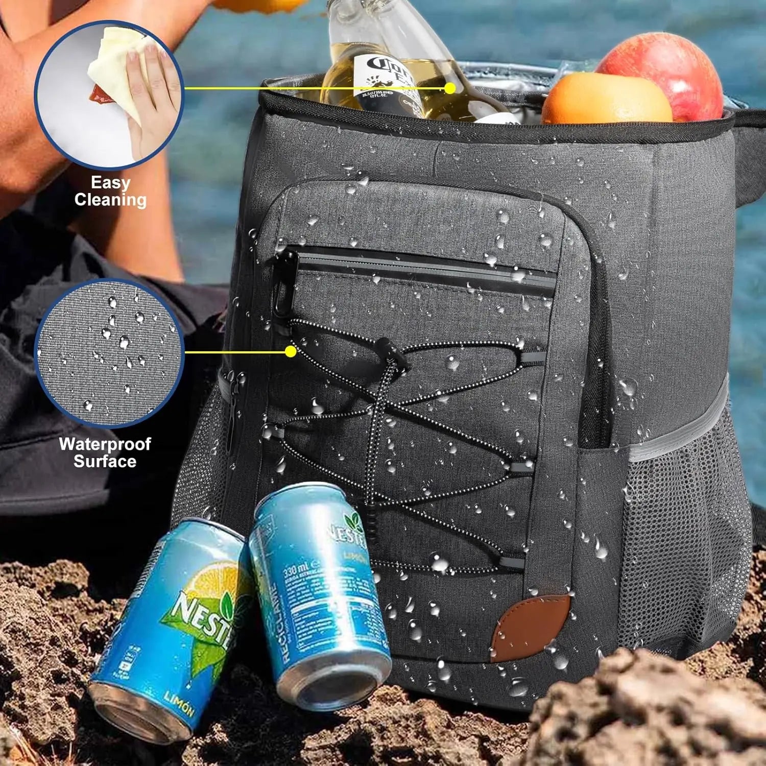Backpack cooler bag in use outdoors