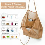 Beach tote bag carried by handles