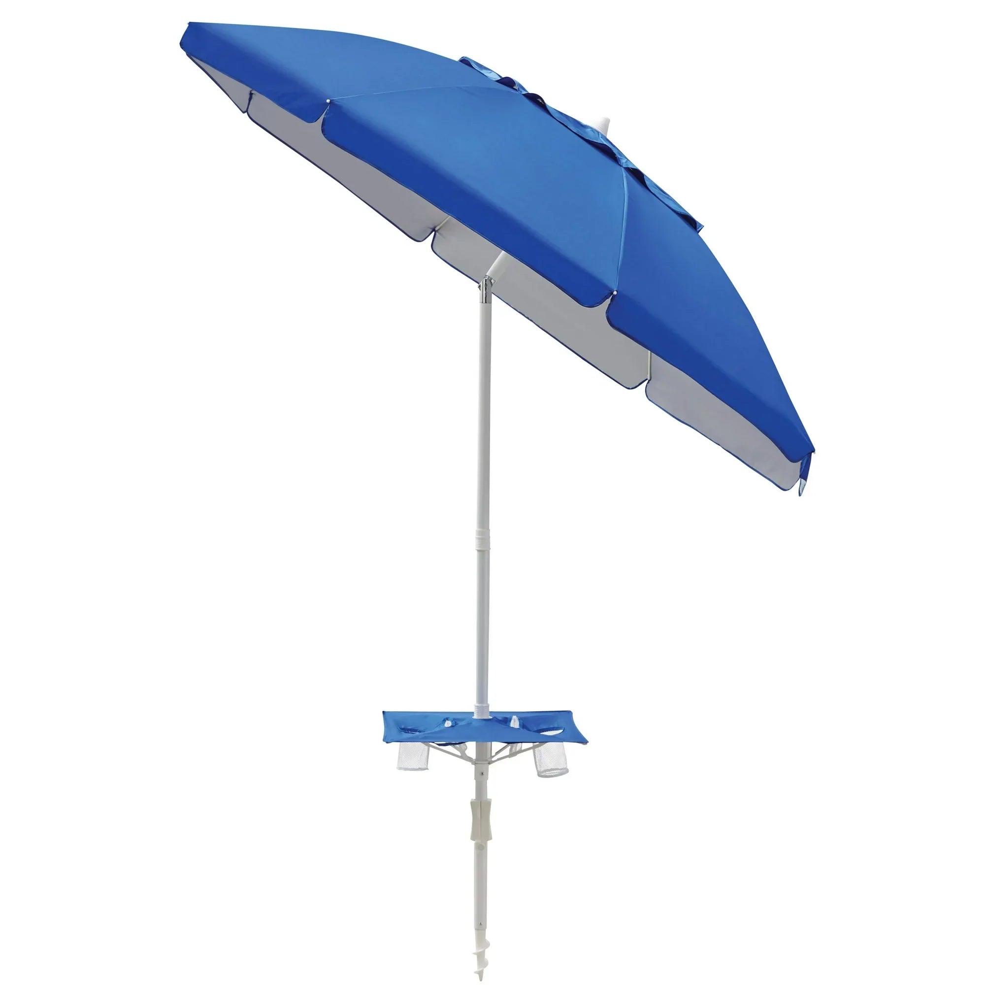 7 ft beach umbrella open on sand, portable sun shade parasol with tilt