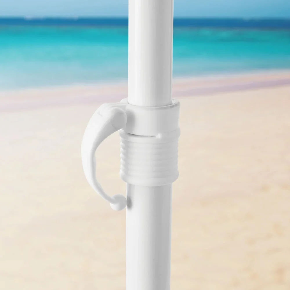 Aluminum pole beach umbrella with adjustable tilt mechanism close up