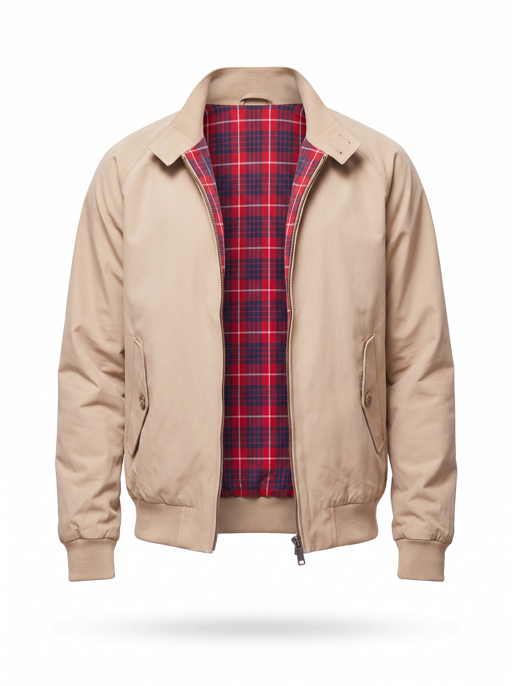 Beige harrington jacket product shot on white background