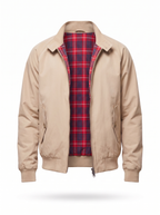 Beige harrington jacket product shot on white background