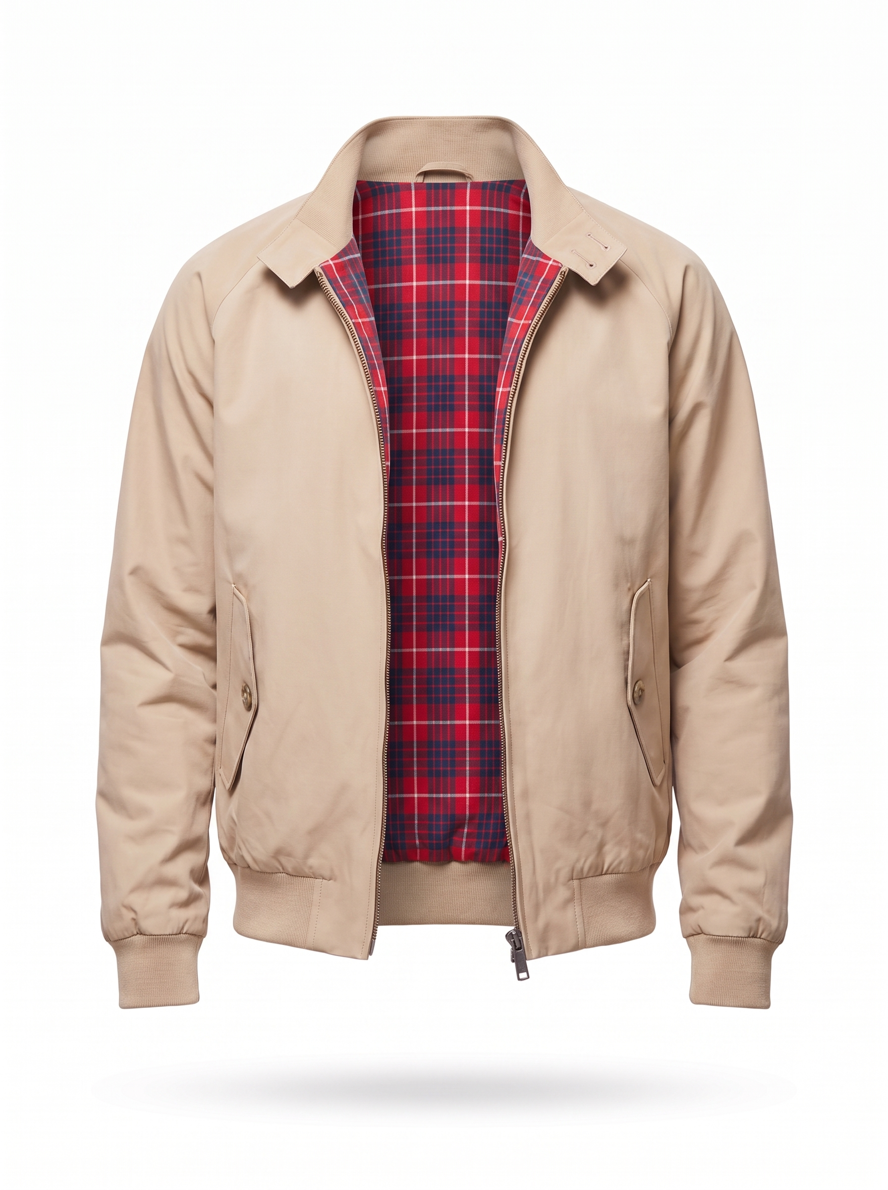 Beige harrington jacket product shot on white background