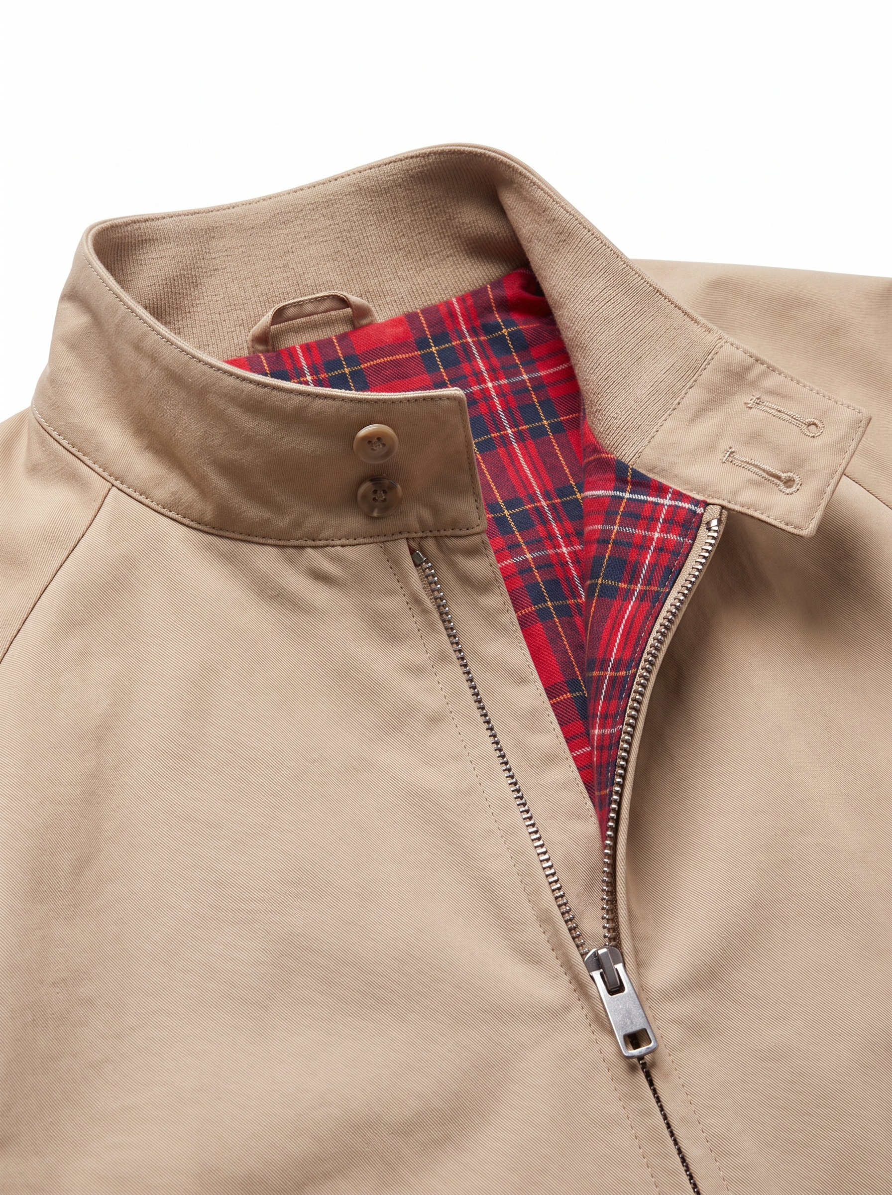 Collar and plaid lining close up detail