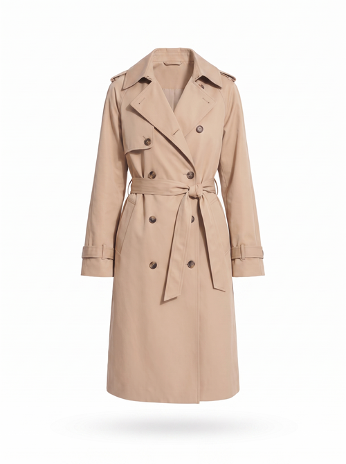 Beige trench coat product shot on white background