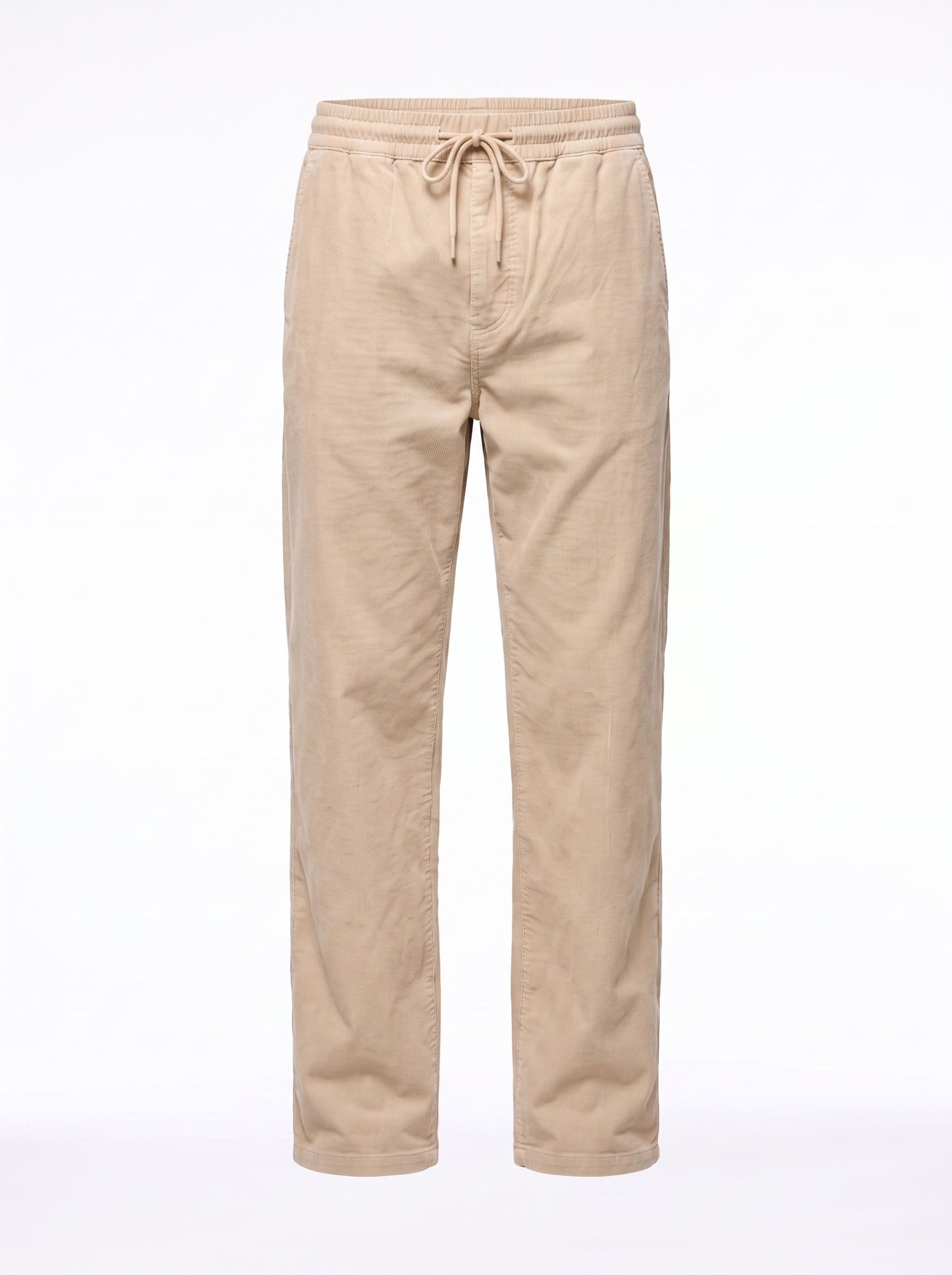 Beige corduroy pants product shot on white background