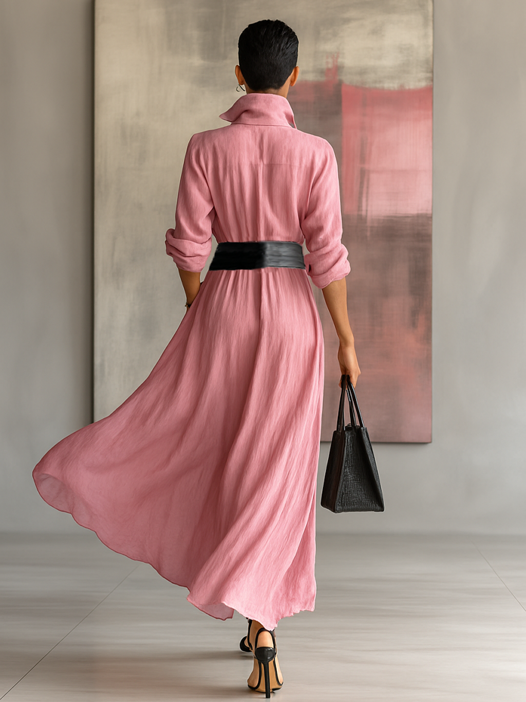 Full length view of the maxi shirt dress