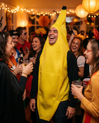 Person wearing the banana costume at a Halloween party
