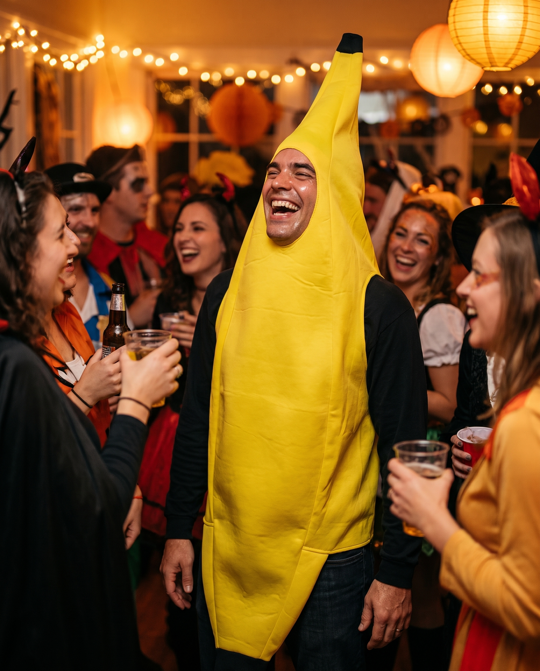 Person wearing the banana costume at a Halloween party