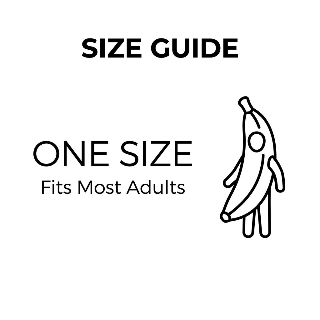 Banana costume size guide, one size fits most adults