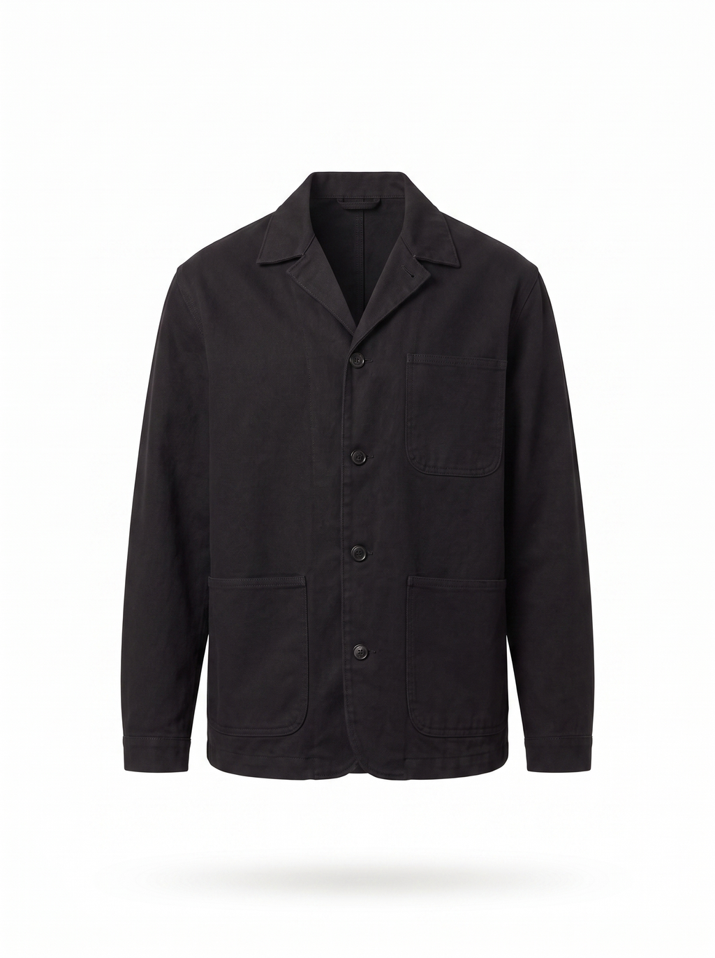 Black canvas chore jacket product shot on white background