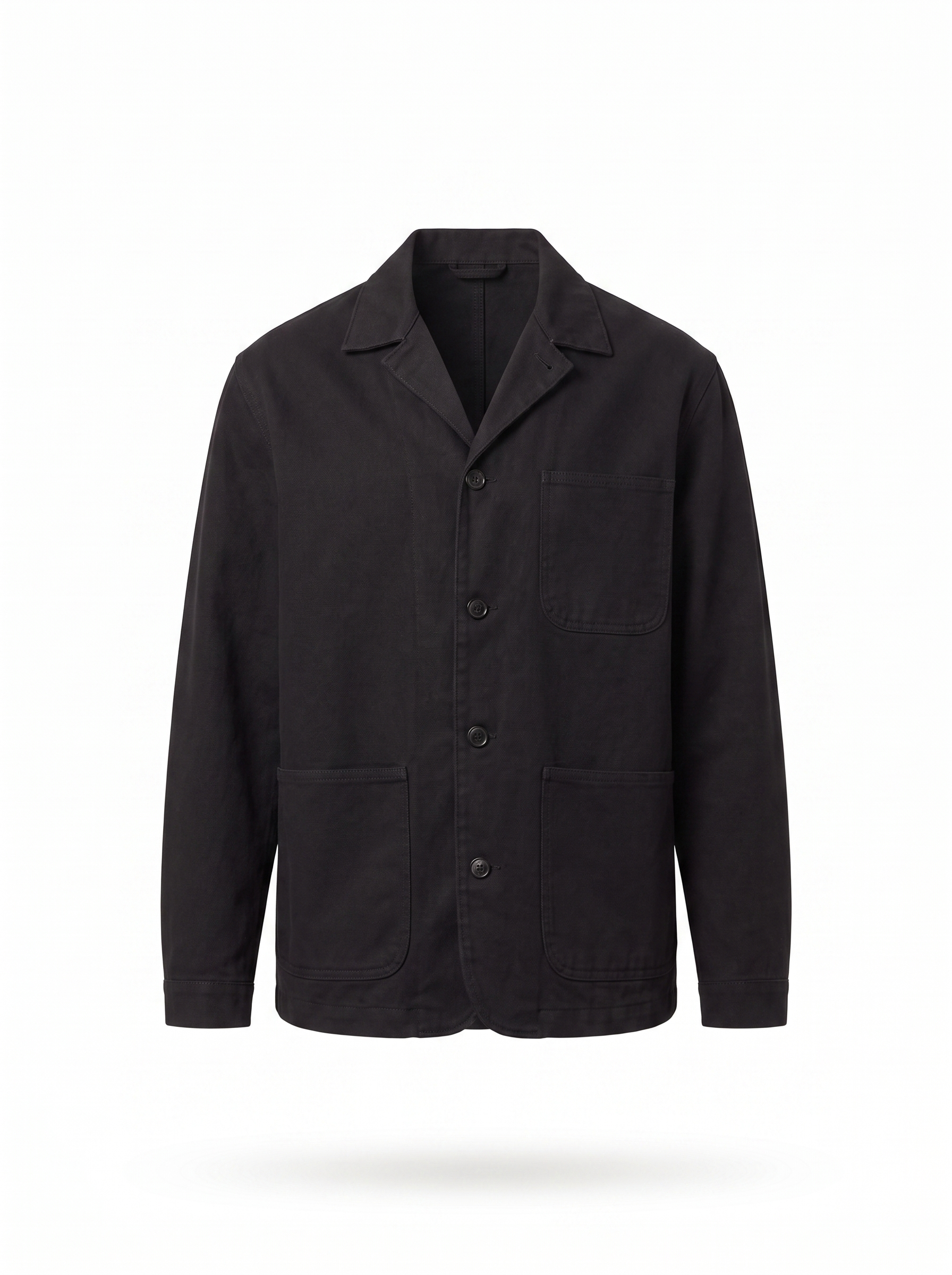 Black canvas chore jacket product shot on white background