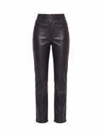 Black faux leather pants flat product shot on white background