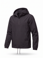 Black hooded anorak flat product shot on white background