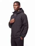 Black anorak three quarter view showing relaxed fit