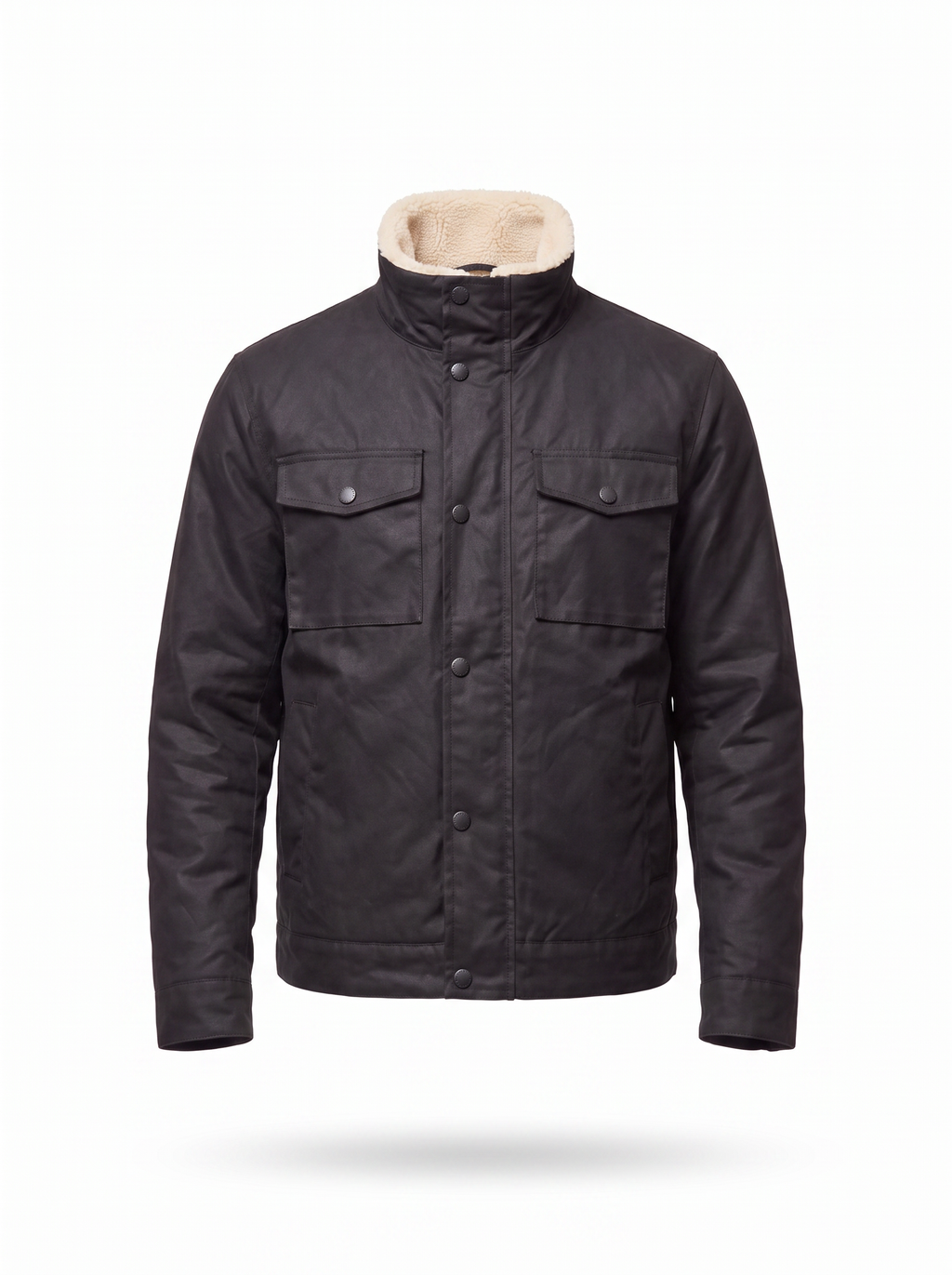Waxed canvas jacket flat product shot on white background