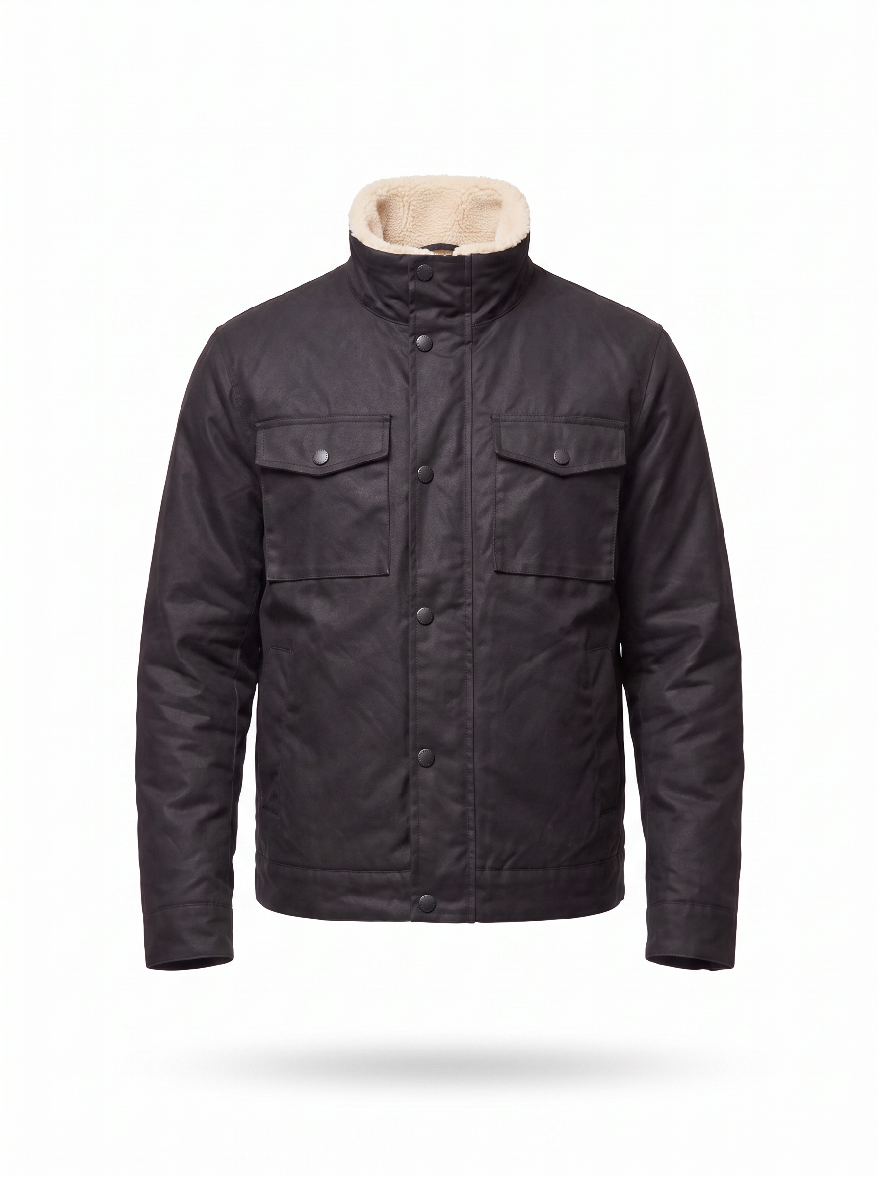 Waxed canvas jacket flat product shot on white background