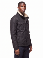 Waxed canvas jacket three quarter view showing structured fit