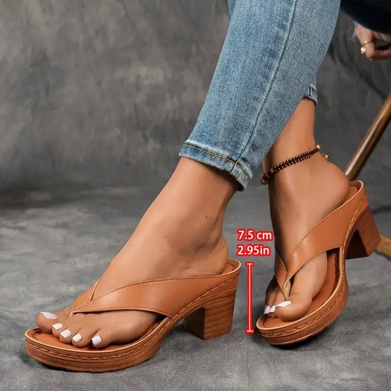 Block heel sandals with a cushioned footbed in Brown
