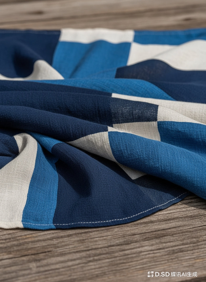 Blue geometric colorblock maxi dress, full length view