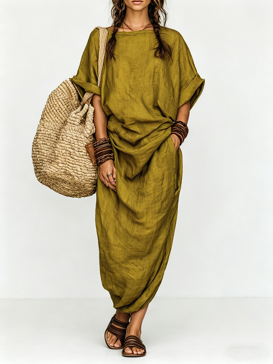 Boho maxi dress in Olive Green, front view