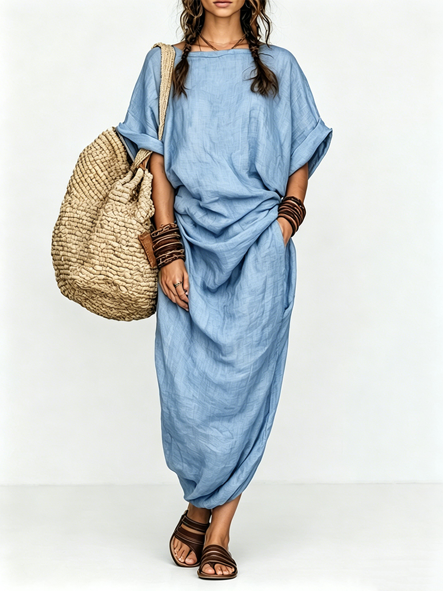 Hem detail on the draped maxi dress