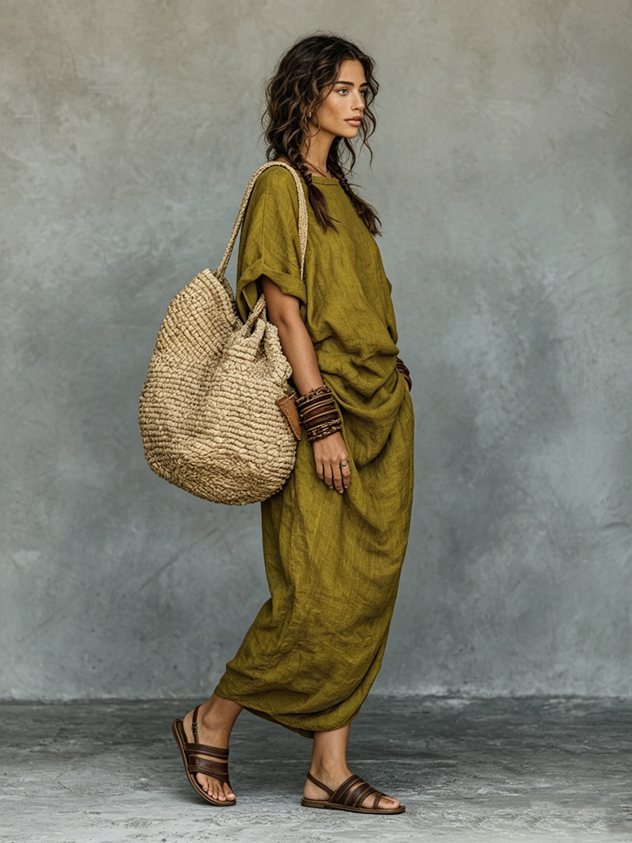 Short sleeve detail on the linen look maxi dress