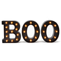 BOO marquee light-up letters with round orange bulbs