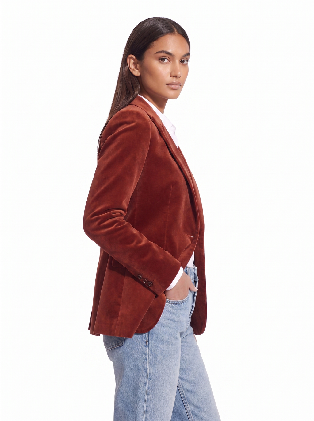 Velvet blazer tailored fit, three quarter view