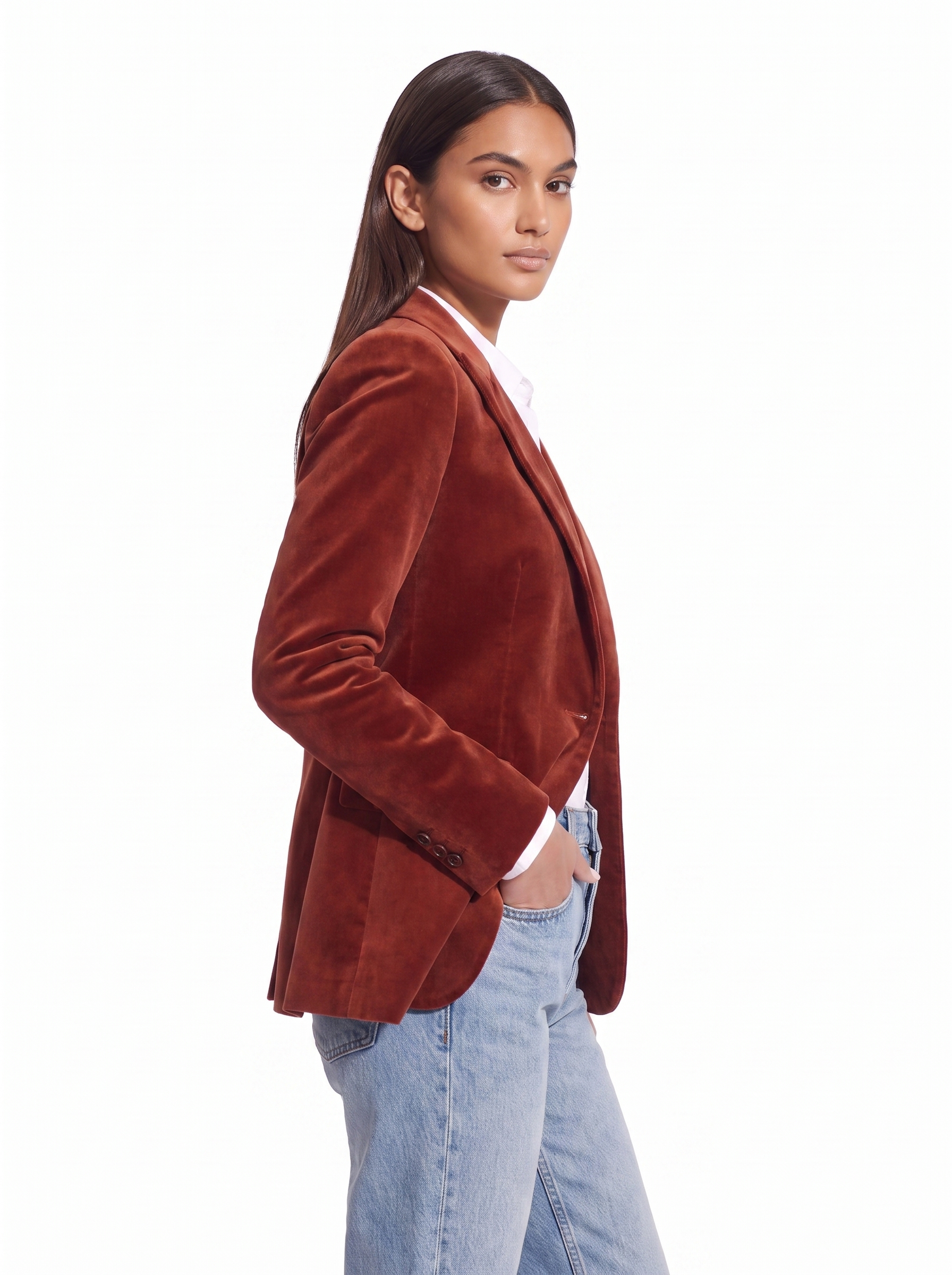 Velvet blazer tailored fit, three quarter view