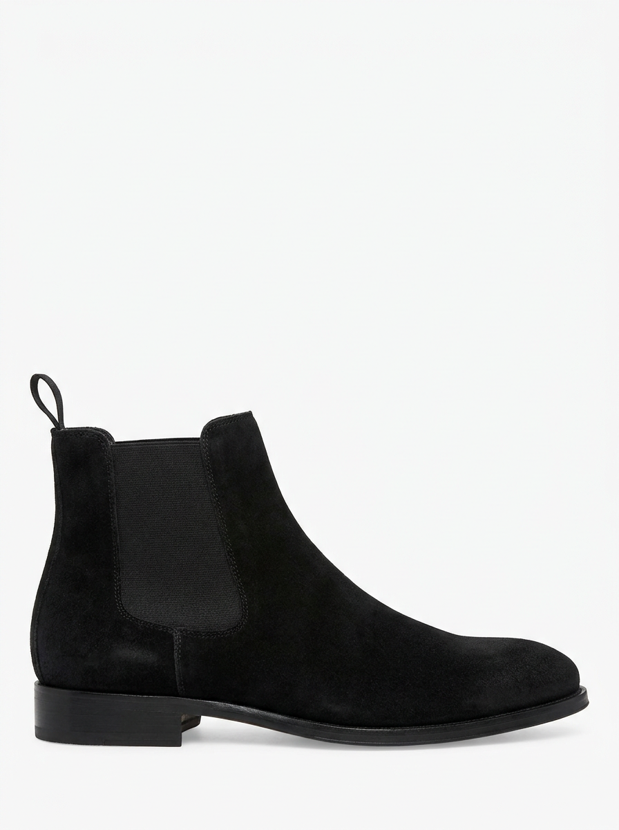 Suede Chelsea boot, side profile on white background