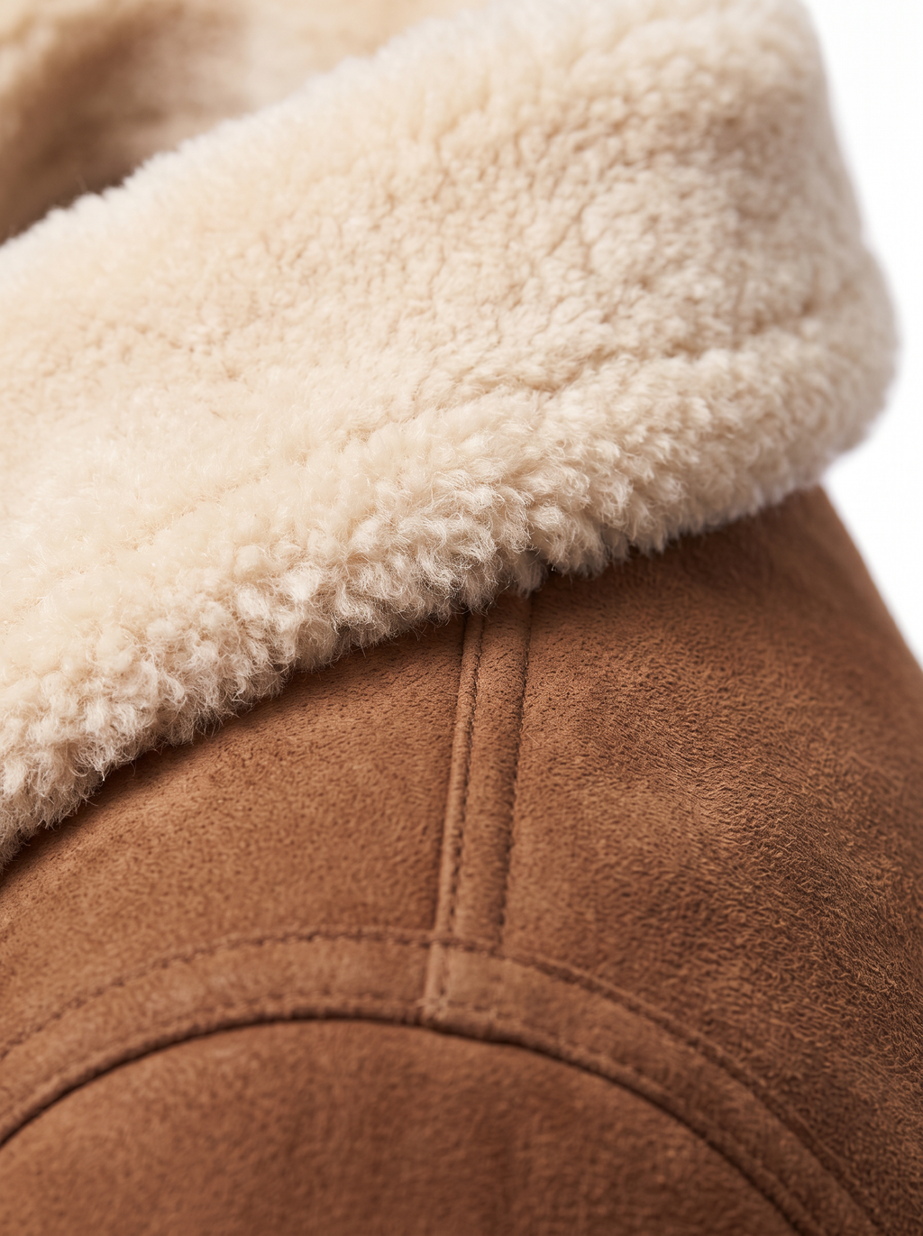 Cream fleece collar and suede-look shell close up detail