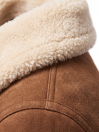 Cream fleece collar and suede-look shell close up detail