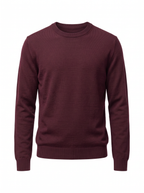 Burgundy crew neck sweater product shot on white background