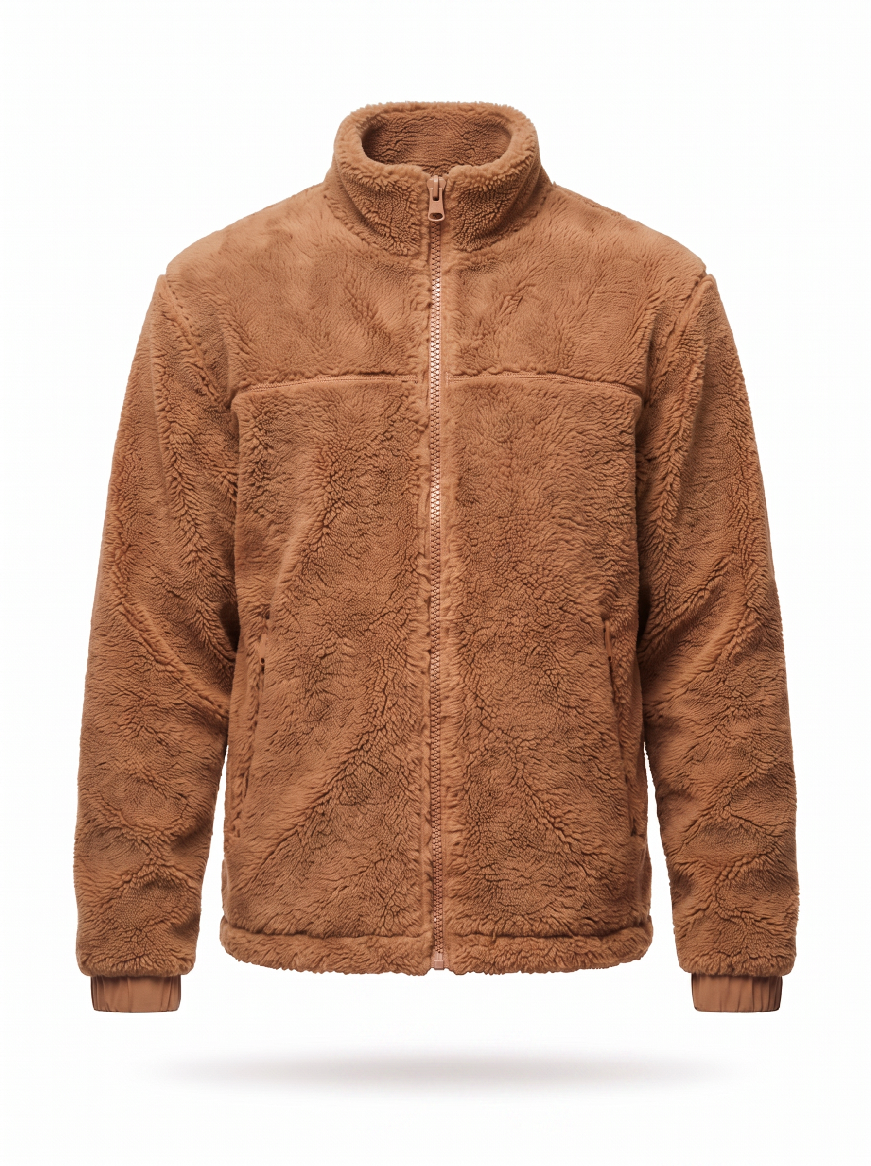 Sherpa fleece zip jacket product shot on white background