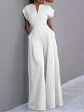 Cap sleeve jumpsuit for women, front view of the one-piece