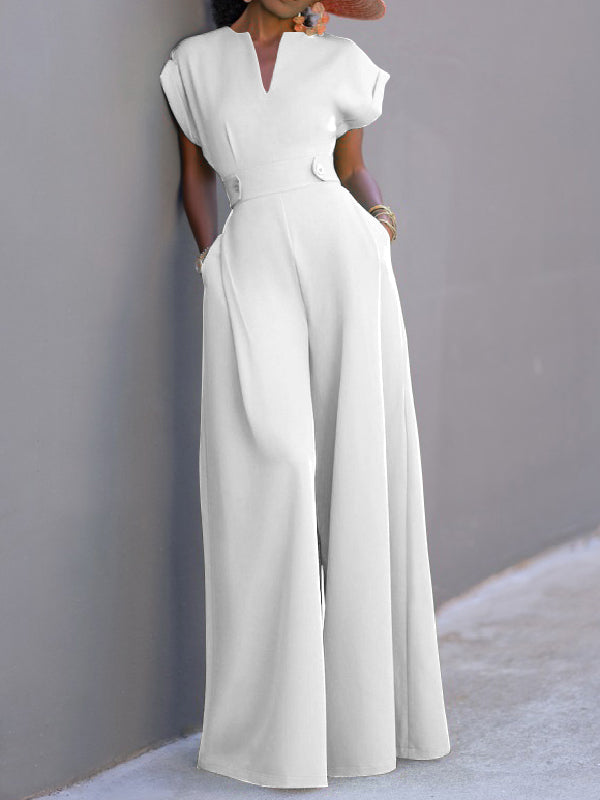 Cap sleeve jumpsuit for women, front view of the one-piece