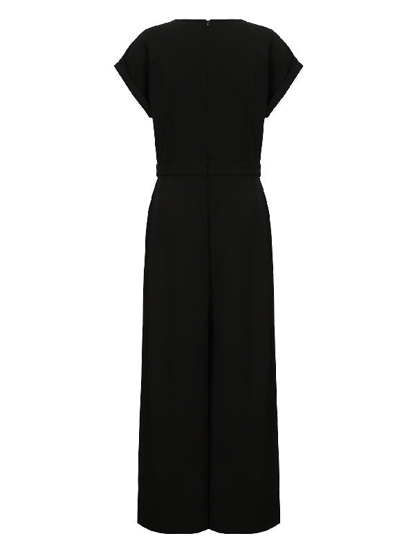Cap sleeve jumpsuit styled for work and occasion wear