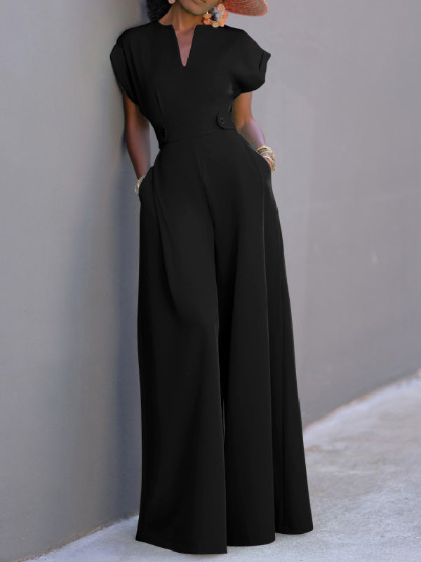 Side view of the cap sleeve jumpsuit