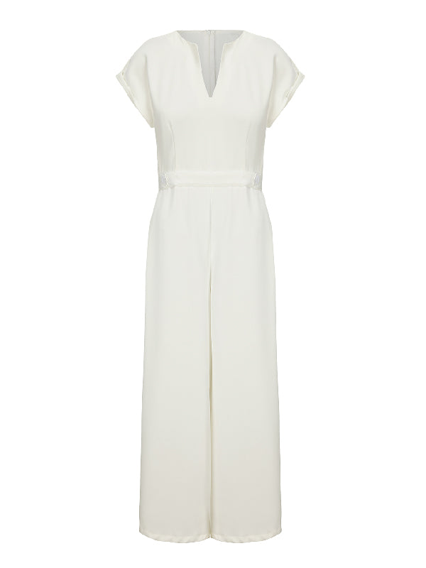 Cap sleeve jumpsuit styled for an evening occasion