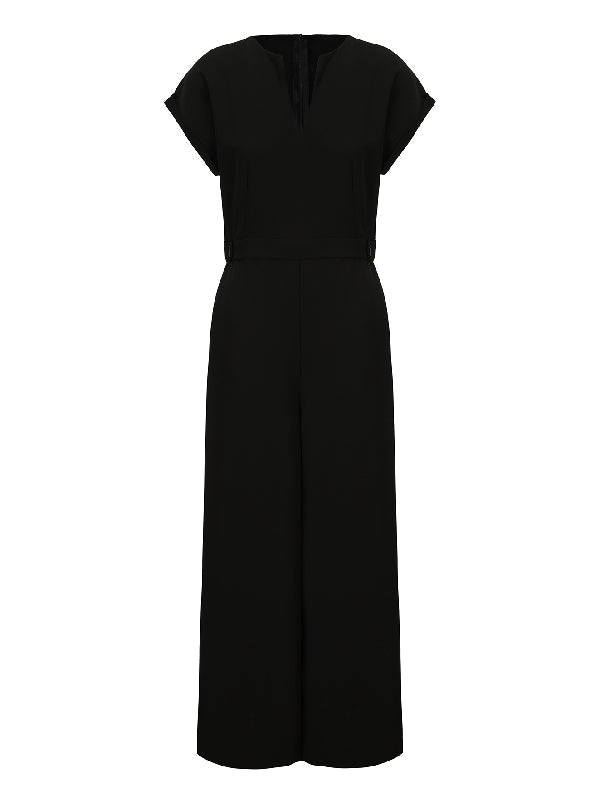 Cap sleeve jumpsuit styled with heels