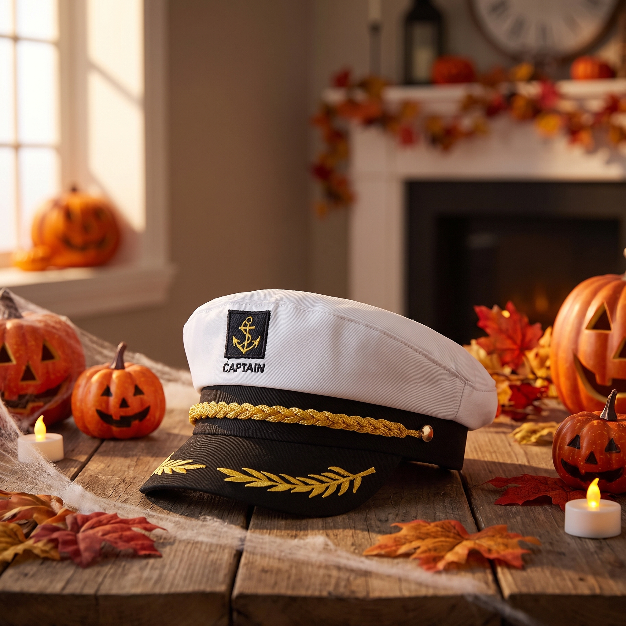 Nautical captain sailor hat costume accessory with gold braid