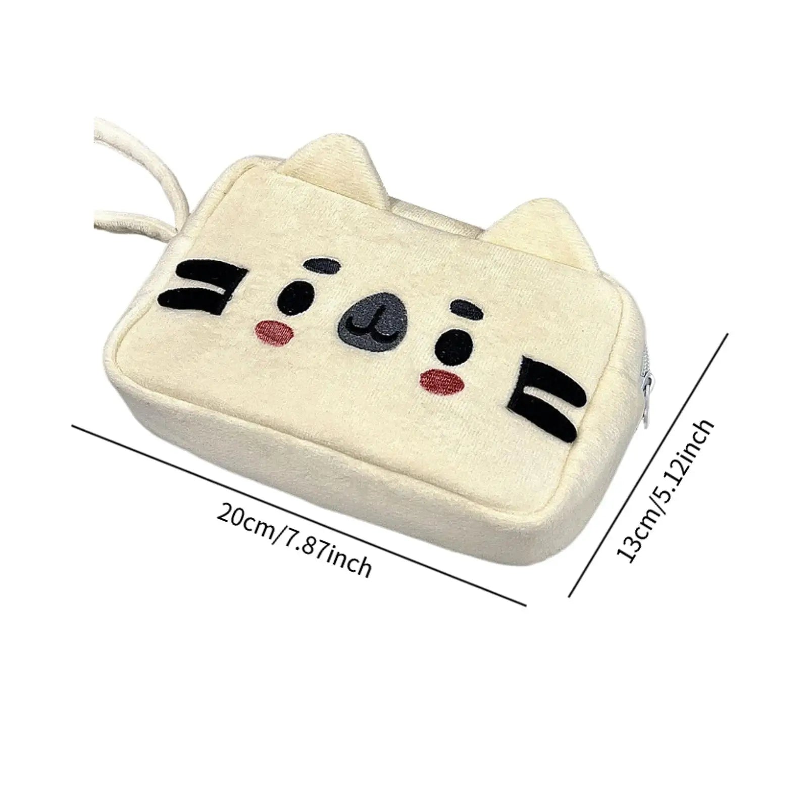 Beige cat plush pencil case product shot